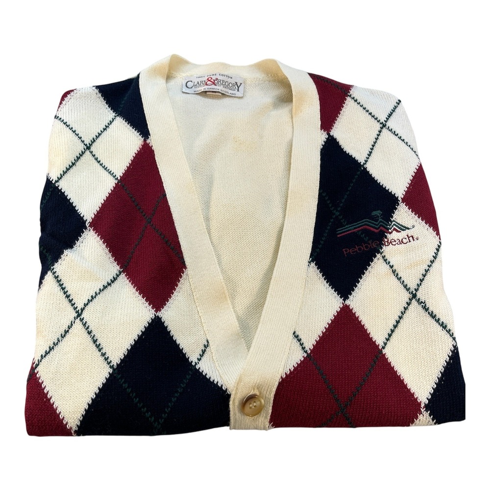 Clark & Gregory Pebble‎ Beach Argyle Sweater Vest SZ L Mens Cotton Scotland READ